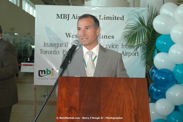 MBJ Airports Limited Welcomes WestJet Airlines - Inaugural Scheduled Service From Toronto Pearsons International Airport - Monday, December 10, 2007 - Sangster International Airport - MBJ Airports Limited, Montego Bay, Jamaica W.I. - Photographs by Net2Market.com - Barry J. Hough Sr, Photographer - Negril Travel Guide, Negril Jamaica WI - http://www.negriltravelguide.com - info@negriltravelguide.com...!