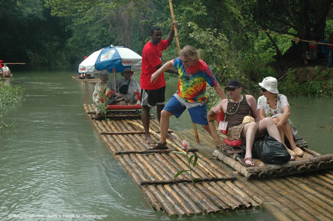 Rafting on the Martha Brae - Virgin Atlantic Inaugural Flight To Montego Bay, Jamaica Photos - Sir Richard Bronson, President & Family, and 450 Passengers - Rafting on the Martha Brae - Tuesday, July 4, 2006 - Negril Travel Guide, Negril Jamaica WI - http://www.negriltravelguide.com - info@negriltravelguide.com...!