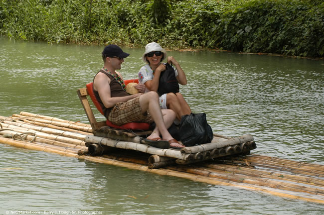 Rafting on the Martha Brae - Virgin Atlantic Inaugural Flight To Montego Bay, Jamaica Photos - Sir Richard Bronson, President & Family, and 450 Passengers - Rafting on the Martha Brae - Tuesday, July 4, 2006 - Negril Travel Guide, Negril Jamaica WI - http://www.negriltravelguide.com - info@negriltravelguide.com...!