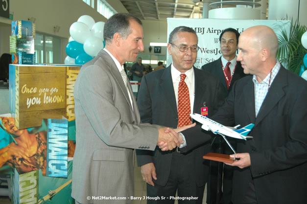 MBJ Airports Limited Welcomes WestJet Airlines - Inaugural Scheduled Service From Toronto Pearsons International Airport - Monday, December 10, 2007 - Sangster International Airport - MBJ Airports Limited, Montego Bay, Jamaica W.I. - Photographs by Net2Market.com - Barry J. Hough Sr, Photographer - Negril Travel Guide, Negril Jamaica WI - http://www.negriltravelguide.com - info@negriltravelguide.com...!